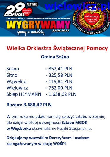 Plakat i formujący o zbiórce pieniędzy do puszek na terenie gminy Sośno