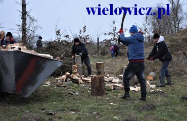 Mieszkańcy podczas prac porządkowych ścinania suchych drzew